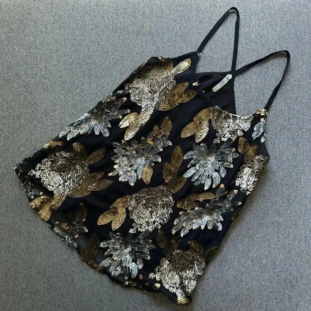 BB Dakota Gold + Silver Front Embellished Tank Top XS